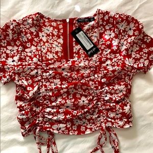Red cropped top with flowers